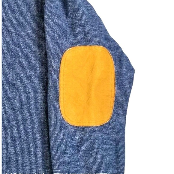 ORVIS Blue Pullover Knit Sweater Tan Leather Trim Elbow Patches Sz XL 1/4 Zip - Picture 5 of 9